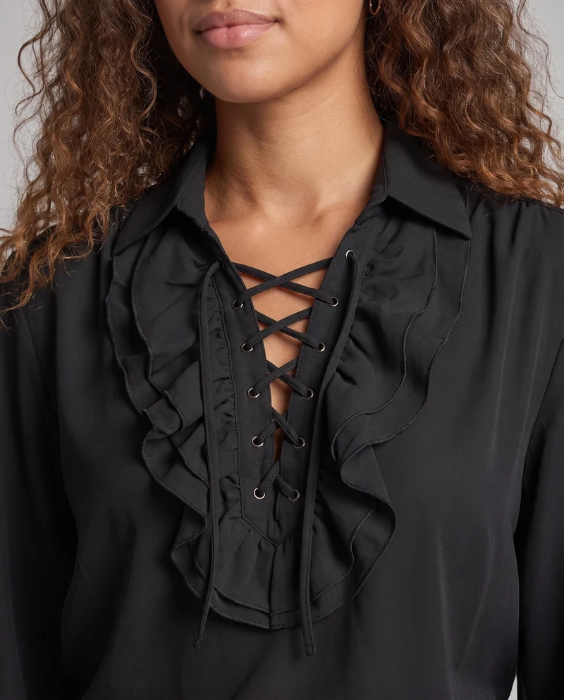Damen Historisches Rüschenshirt mit eleganter Schnürung Nord Taschen