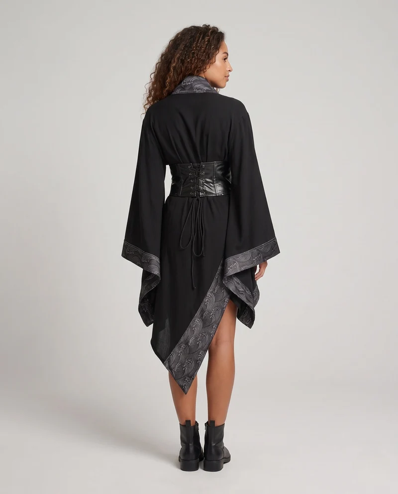 Damen Kimono-Stil Mantel mit aufwendigem Gürtel und weitem Ärmel Nord Taschen