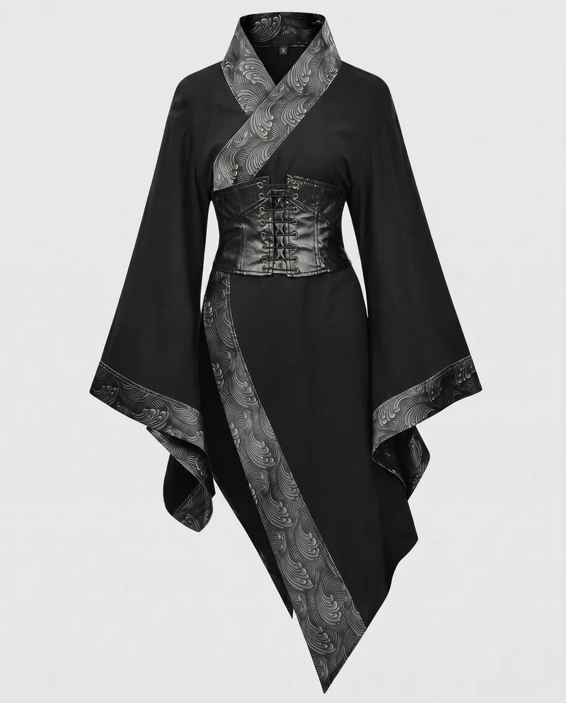 Damen Kimono-Stil Mantel mit aufwendigem Gürtel und weitem Ärmel Nord Taschen
