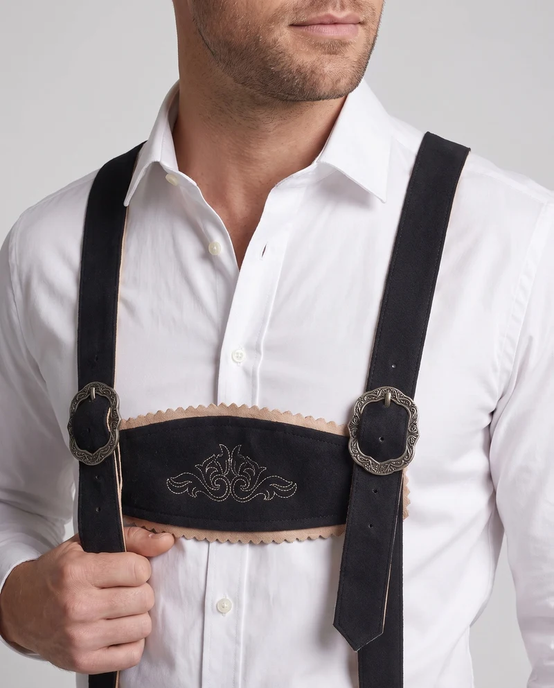 Herren stilvolle traditionelle Lederhosen mit aufwendiger Stickerei Nord Taschen