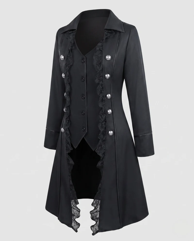Damen elegante Frack mit Spitze Akzenten und dekorativem Knopfverschluss Nord Taschen