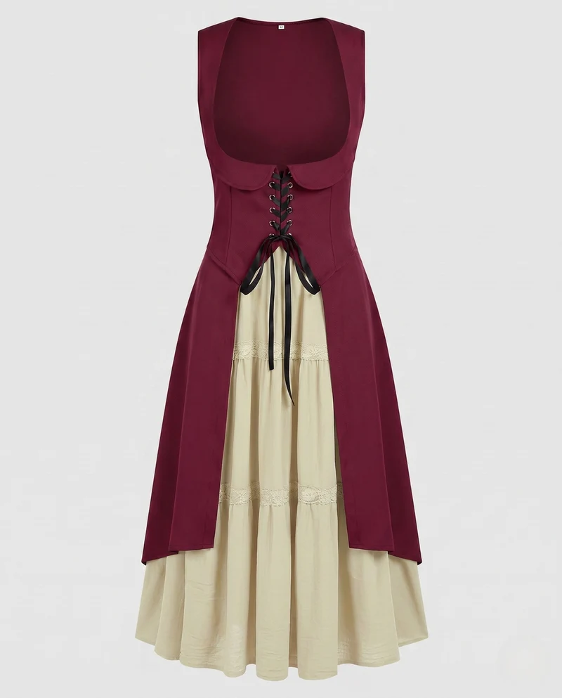 Damen Langkleid mit künstlerischem Ausschnitt und nostalgischen Schnürdetails Nord Taschen