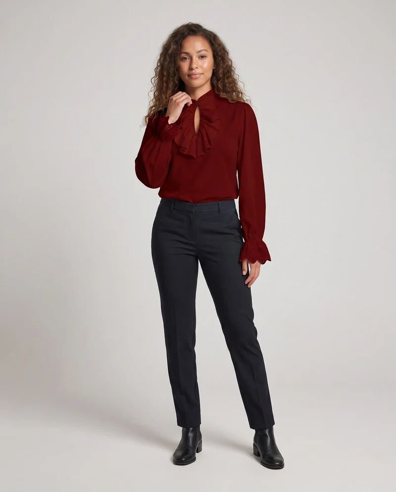 Damen elegante Bluse mit Rüschendetails und subtiler Spitze dekorativen Nord Taschen