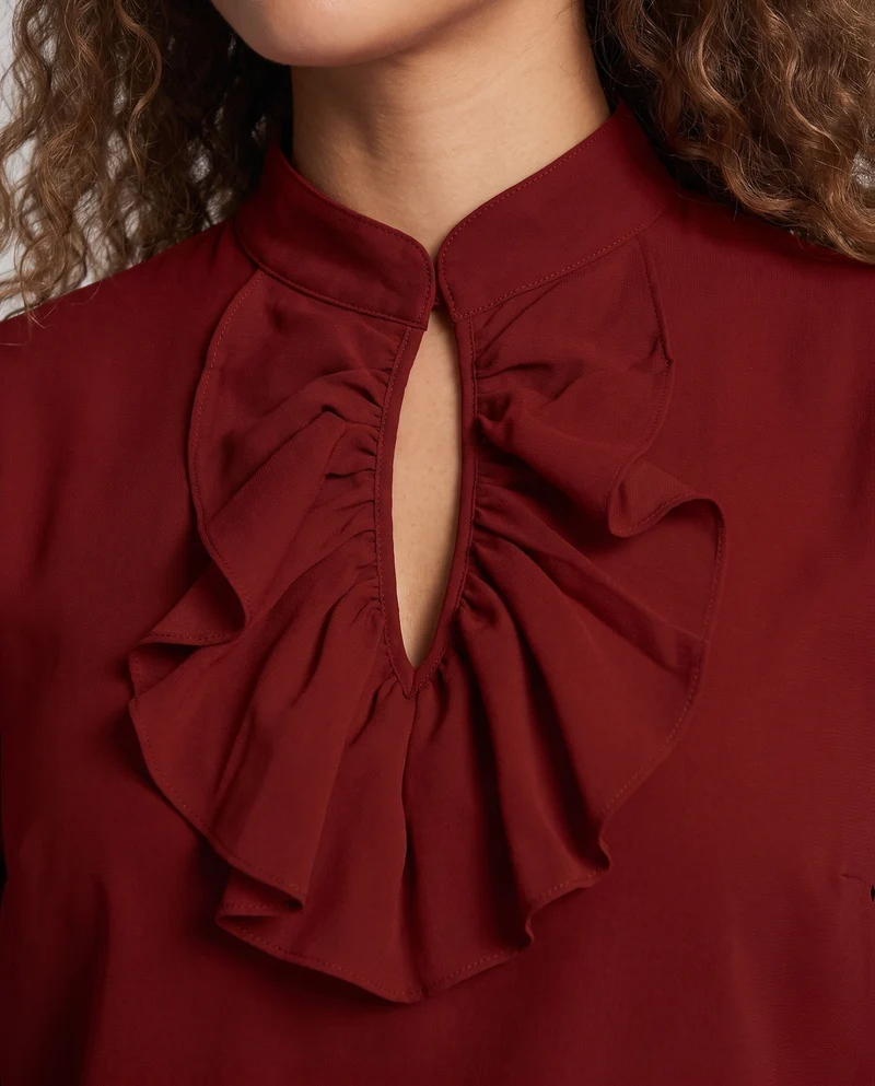Damen elegante Bluse mit Rüschendetails und subtiler Spitze dekorativen Nord Taschen