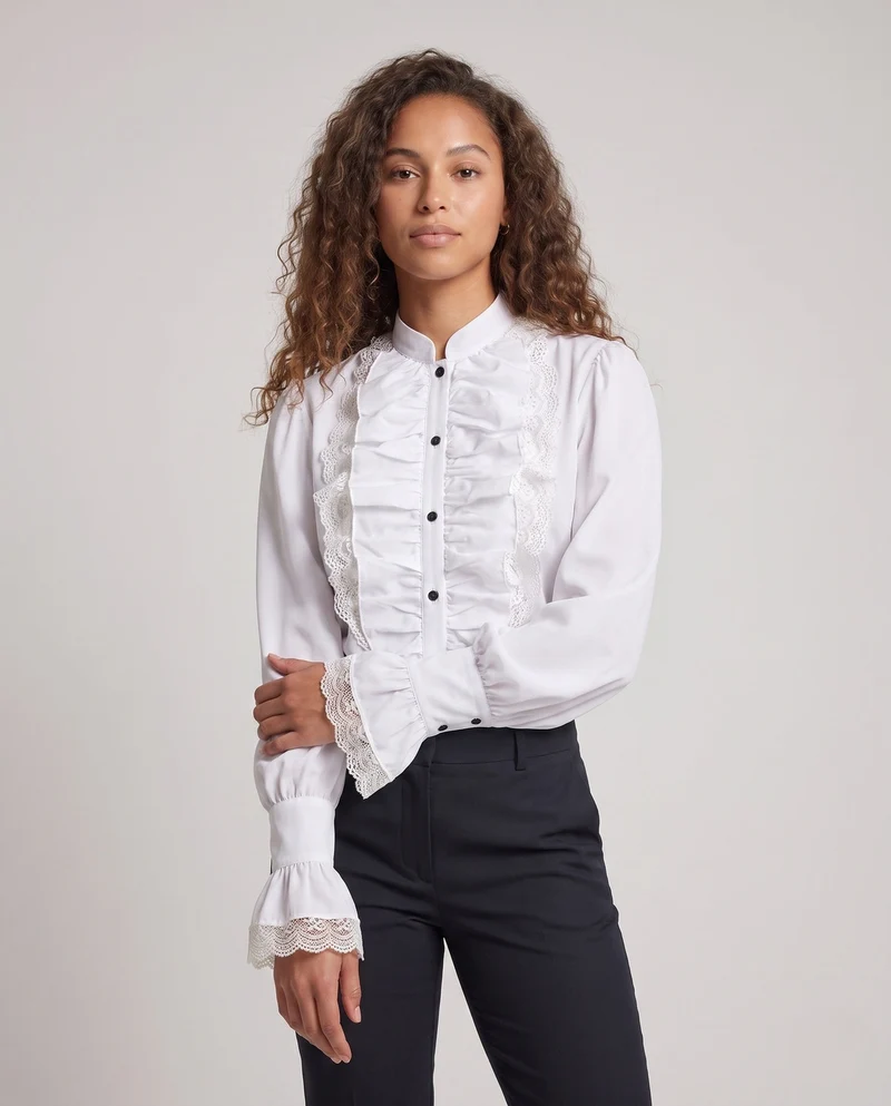 Frauen elegante Bluse mit Rüschendetails und Spitze Akzenten Nord Taschen