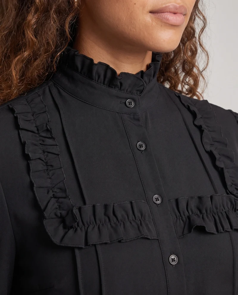 Damen elegante Bluse mit Rüschendetails und Stehkragen Nord Taschen
