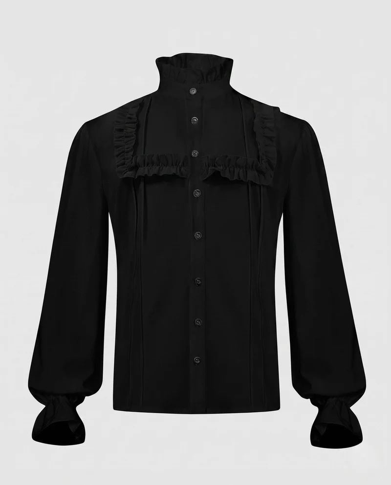 Damen elegante Bluse mit Rüschendetails und Stehkragen Nord Taschen