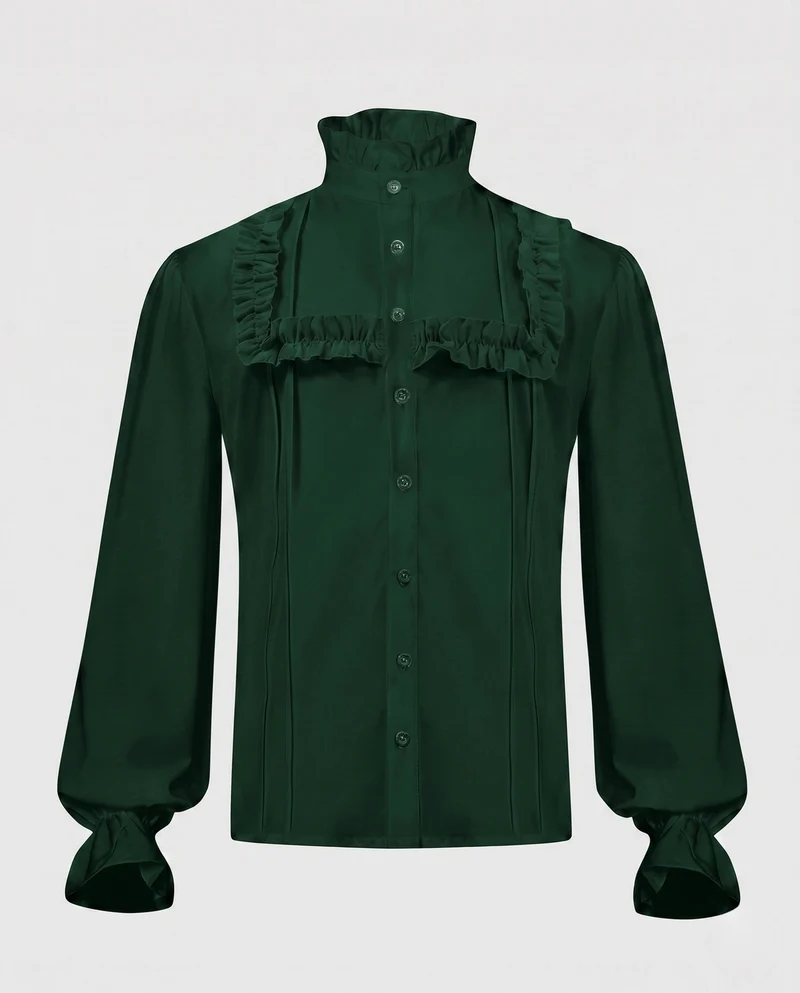 Damen elegante Bluse mit Rüschendetails und Stehkragen Nord Taschen