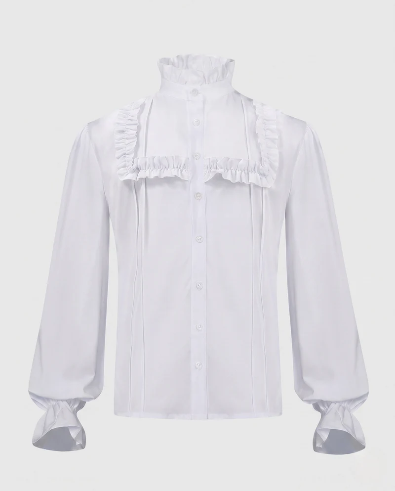 Damen elegante Bluse mit Rüschendetails und Stehkragen Nord Taschen