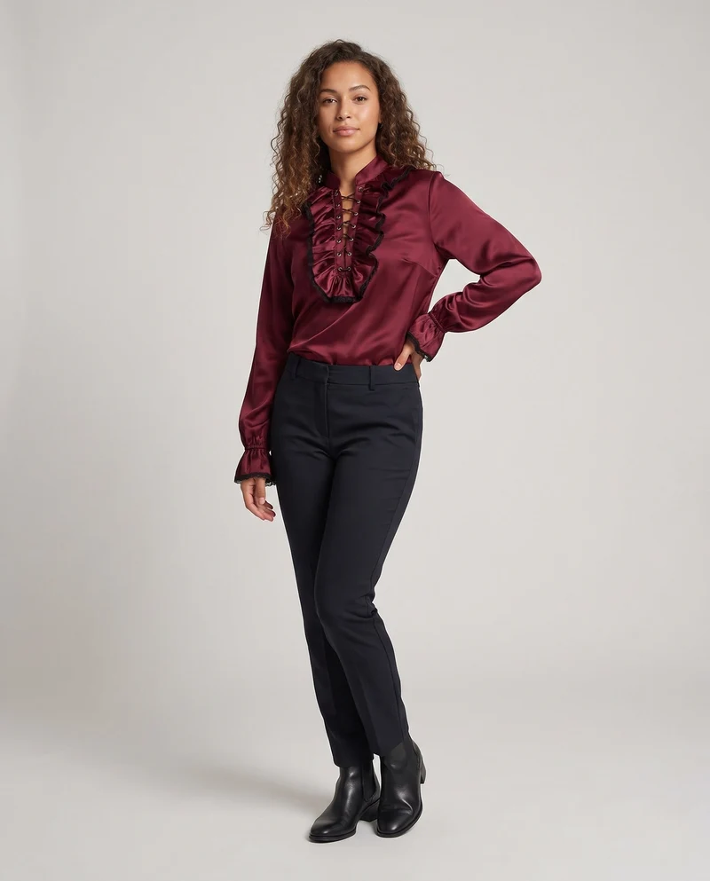 Damen elegante Freizeitbluse mit Rüschendetails und Schnürung Nord Taschen