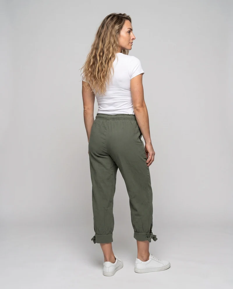 Damen elegante Freizeithosen mit elastischem Bund und seitlichen Schnürdetails Nord Taschen