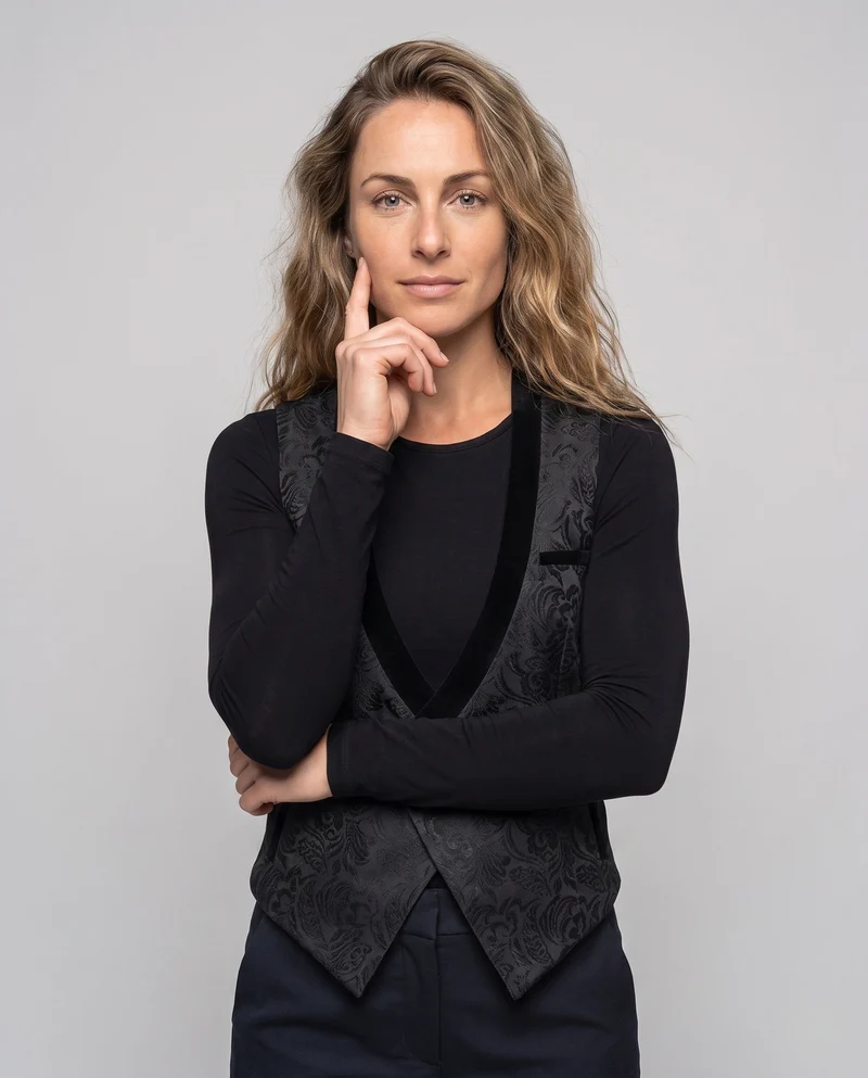 Damen eleganter runder Kragen Weste Nord Taschen