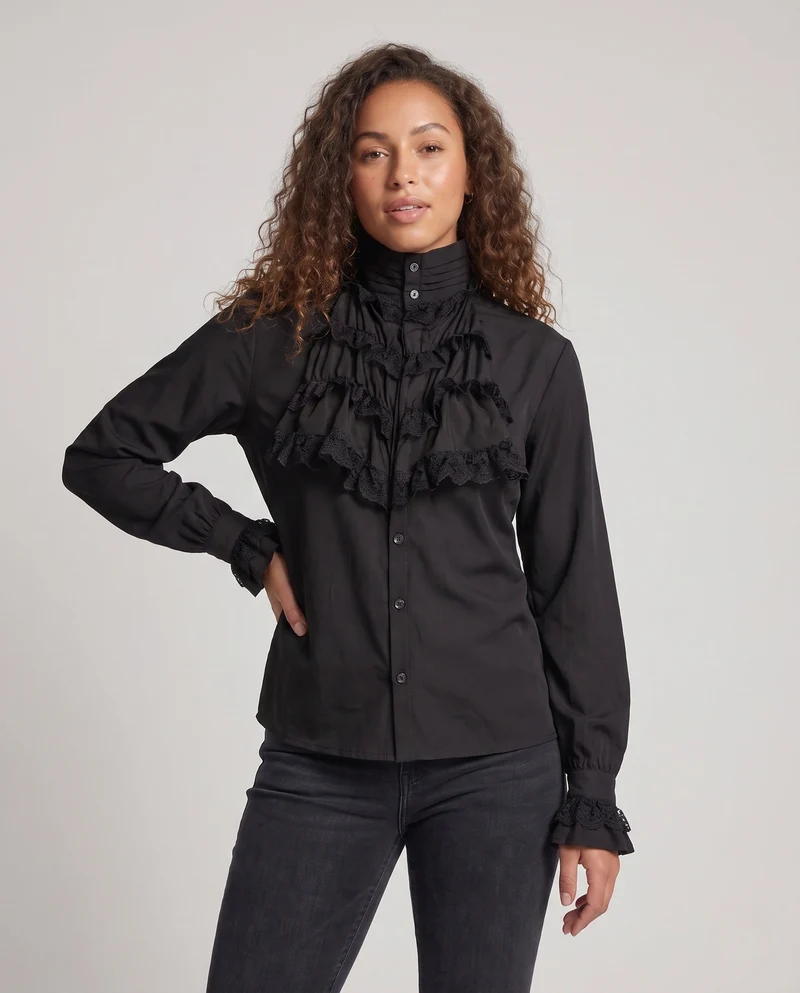 Damen elegante Rüschbluse mit exquisiten Spitzen Details Nord Taschen