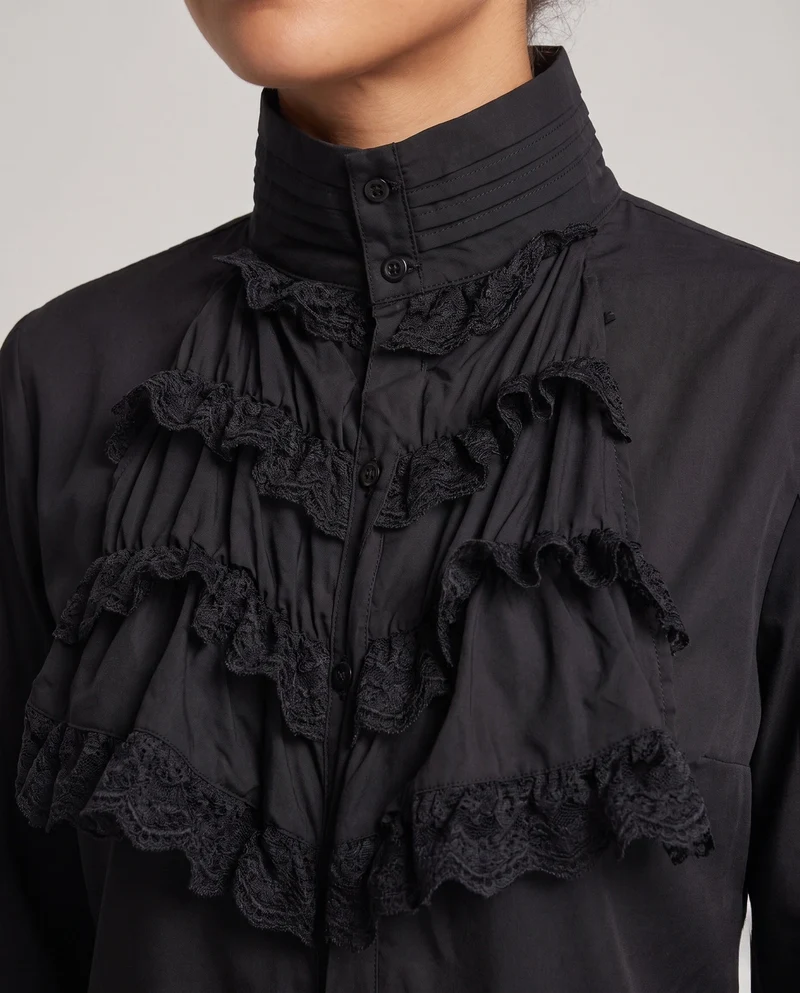 Damen elegante Rüschbluse mit exquisiten Spitzen Details Nord Taschen