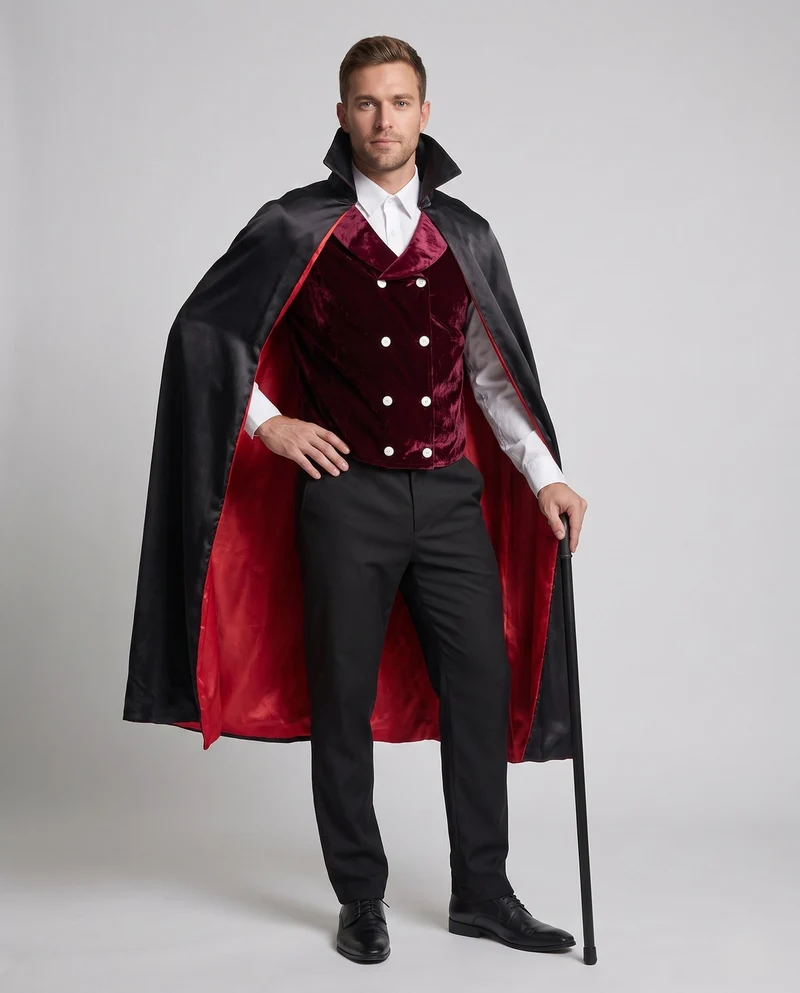 Herren Vampir Kostüm mit elegantem Umhang und bestickter Weste Nord Taschen