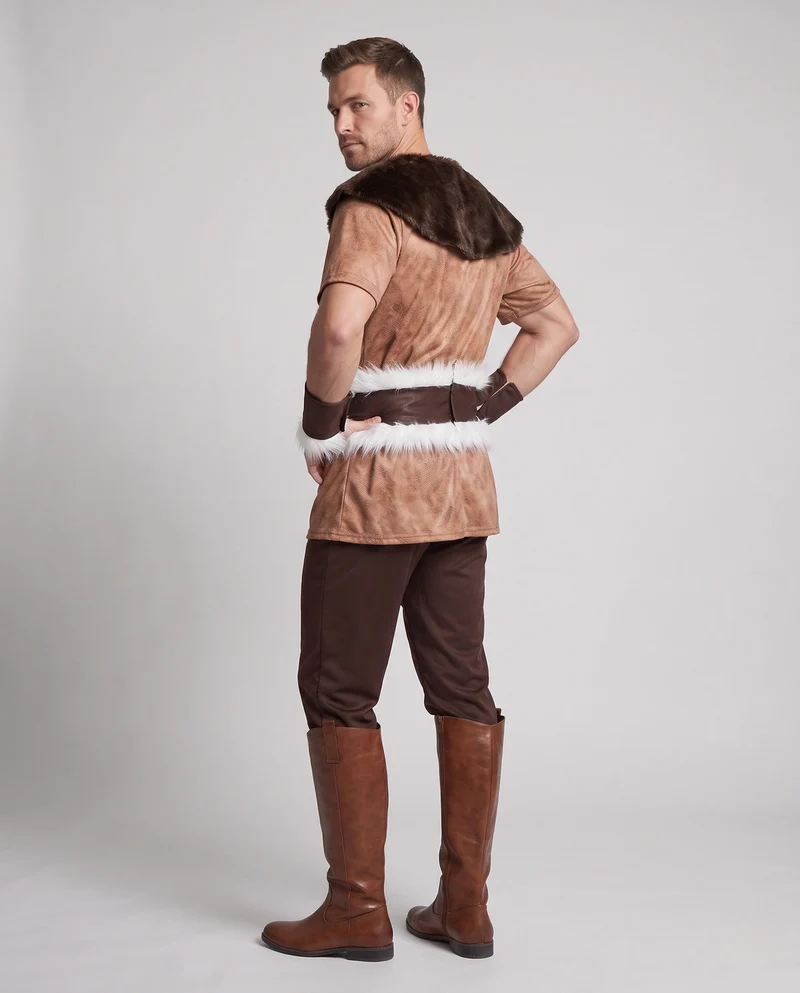 Männer Viking Kostüm mit Kapuze und Fellverzierung Nord Taschen