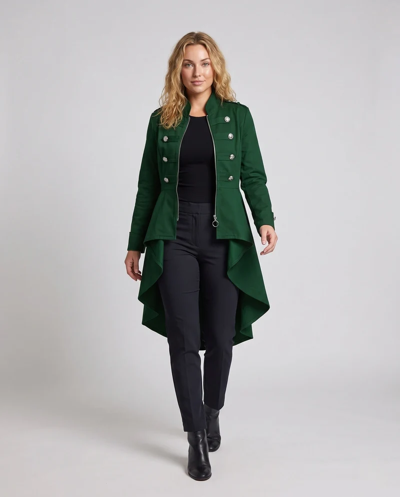 Damen asymmetrischer Kleidermantel mit luxuriösen Knöpfen Nord Taschen