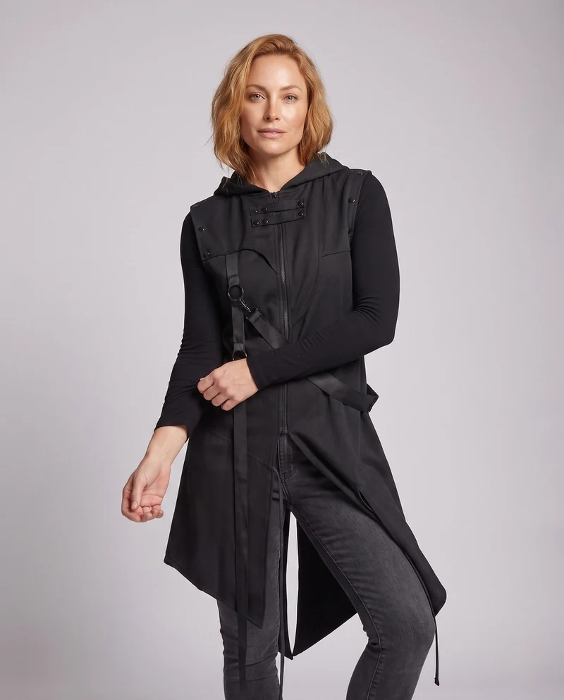 Damen stilvolle Kapuze Umhang mit asymmetrischem Saum und dekorativen Details Nord Taschen