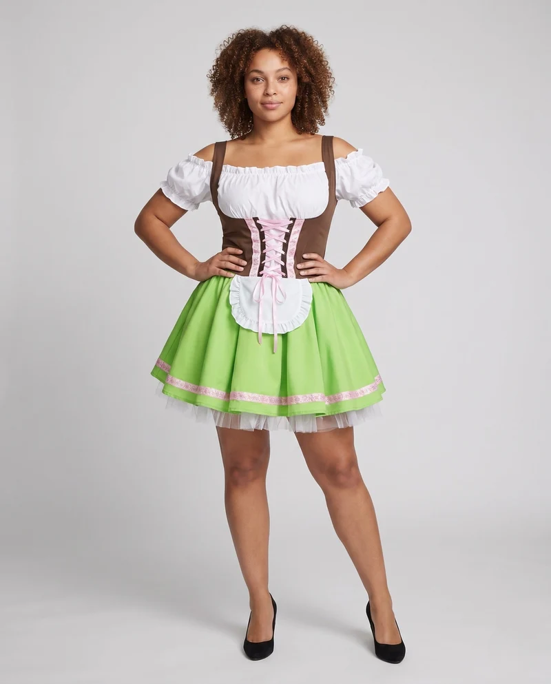 Damen traditionelle Kleid mit voluminösem Rock und Rüschenverzierungen Nord Taschen