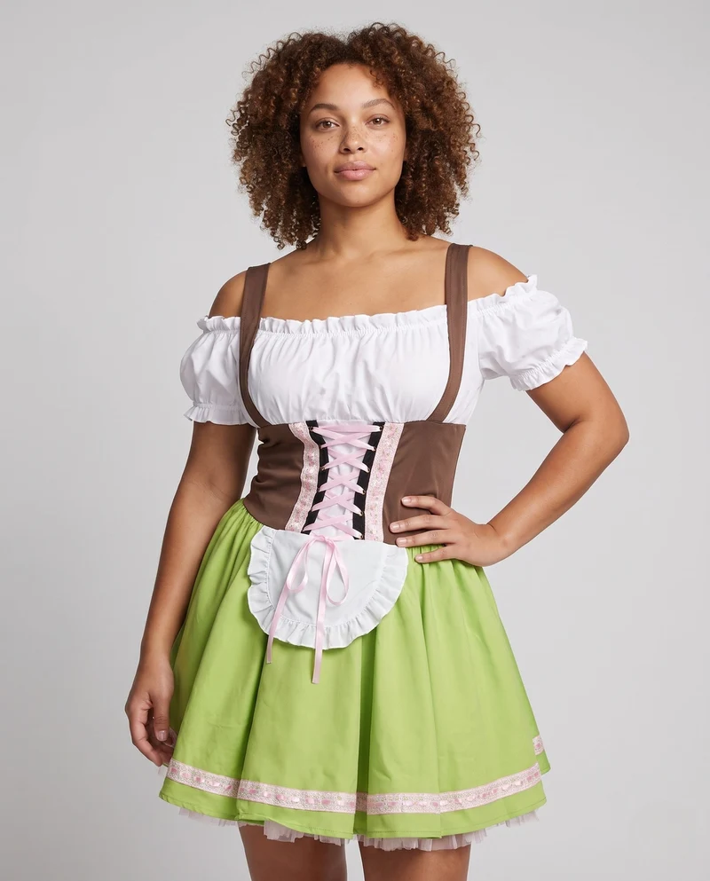 Damen traditionelle Kleid mit voluminösem Rock und Rüschenverzierungen Nord Taschen