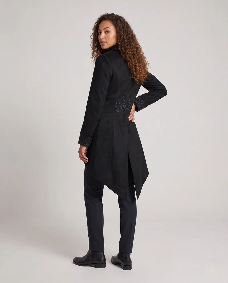 Damen elegante Stehkragenfrack mit aufwendigen Verzierungen und asymmetrischem Saum Nord Taschen