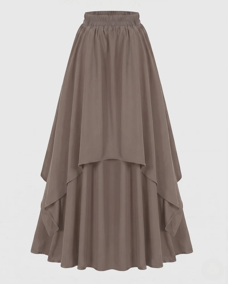 Damen elegante zweilagige Maxirock mit fließendem Schnitt und elastischem Bund Nord Taschen
