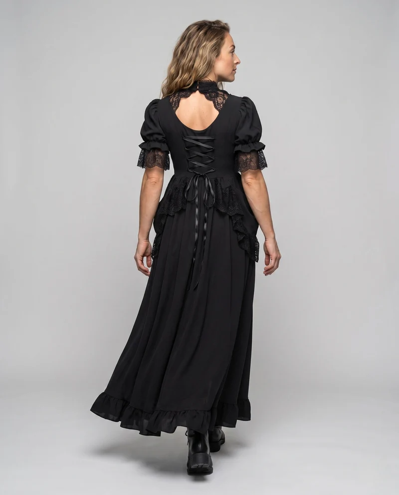 Damen elegante Ballkleid mit Spitzenverzierungen und fließendem Rock Nord Taschen