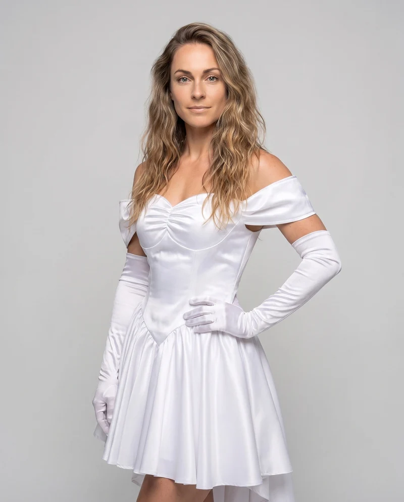 Frauen Elegantes Hochzeitskleid mit Schwungrock und Puffärmeln Nord Taschen