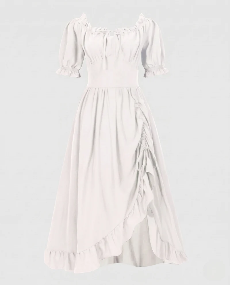 Damen Maxikleid mit schulterfreien Puffärmeln und Rüschendetails Nord Taschen
