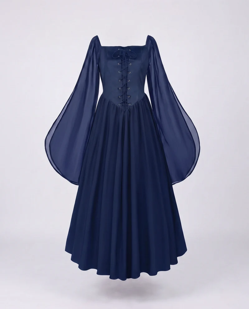 Damen Maxikleid mit transparenten Ärmeln und Schnürdetails Nord Taschen