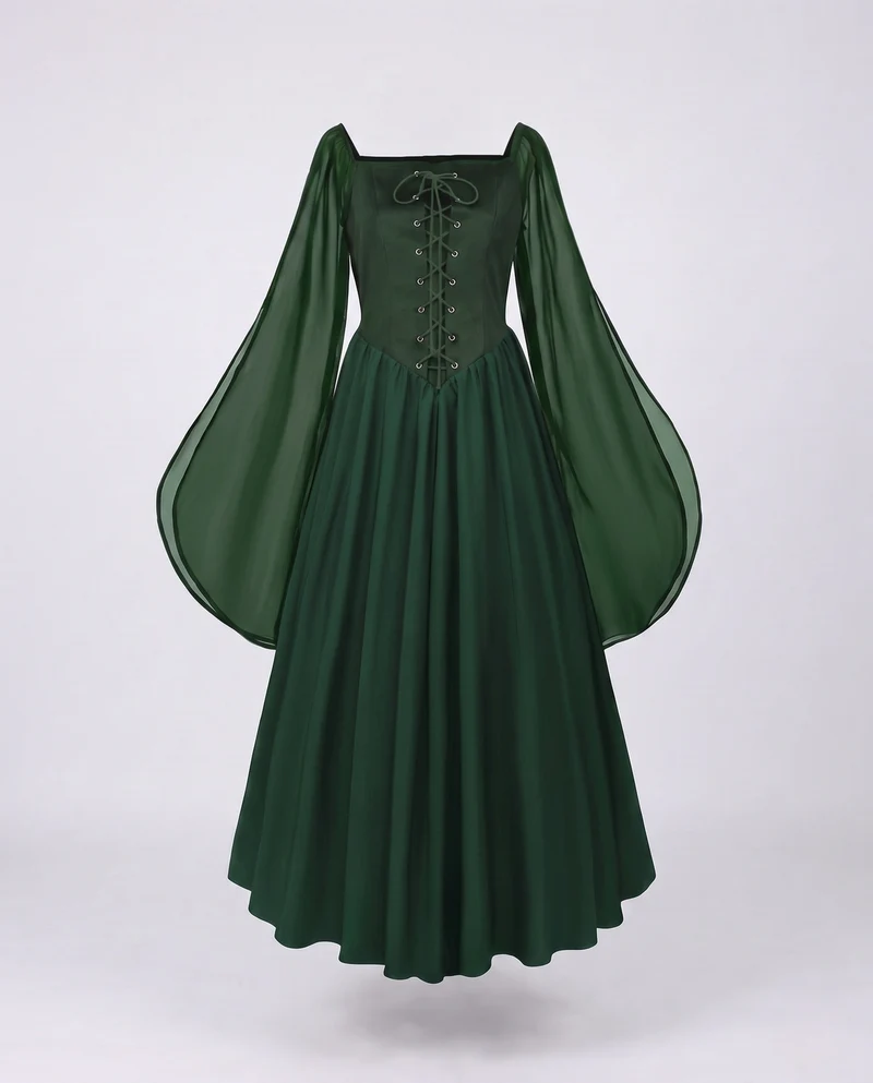 Damen Maxikleid mit transparenten Ärmeln und Schnürdetails Nord Taschen
