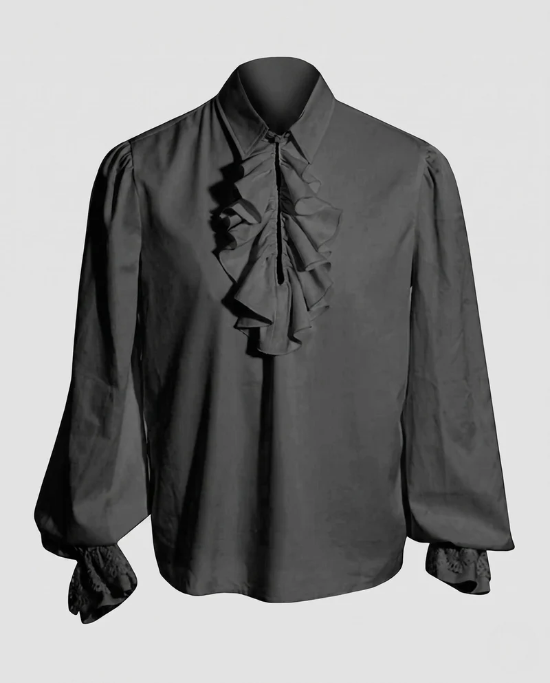 Damen elegante Rüschbluse mit feinem Stehkragen und aufwendigen Ärmelbündchen Nord Taschen