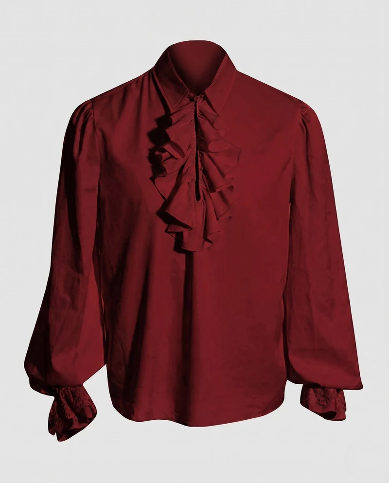 Damen elegante Rüschbluse mit feinem Stehkragen und aufwendigen Ärmelbündchen Nord Taschen