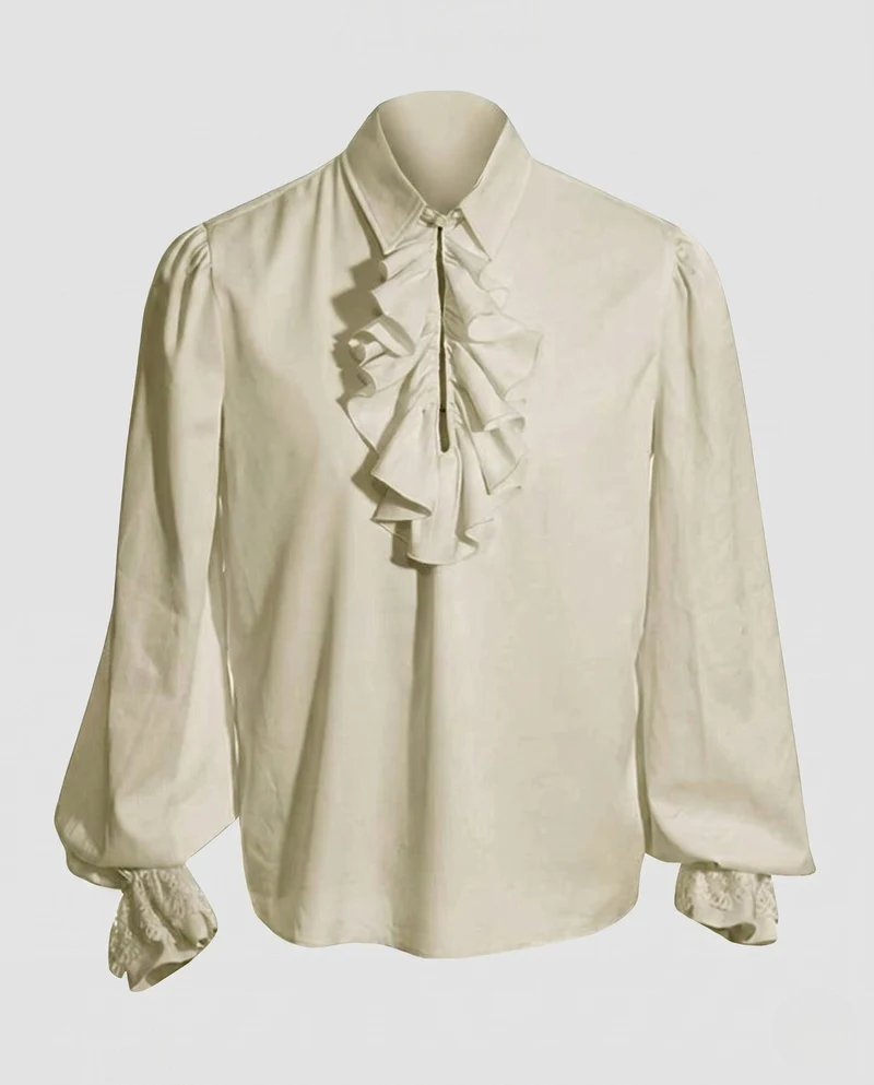 Damen elegante Rüschbluse mit feinem Stehkragen und aufwendigen Ärmelbündchen Nord Taschen