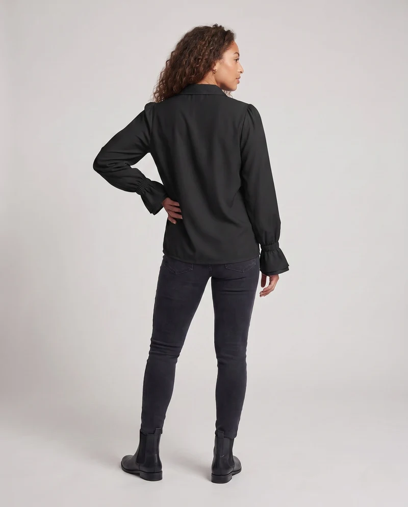 Damen elegante Rüschbluse mit Schnürverschluss und voluminösen Ärmeln Nord Taschen