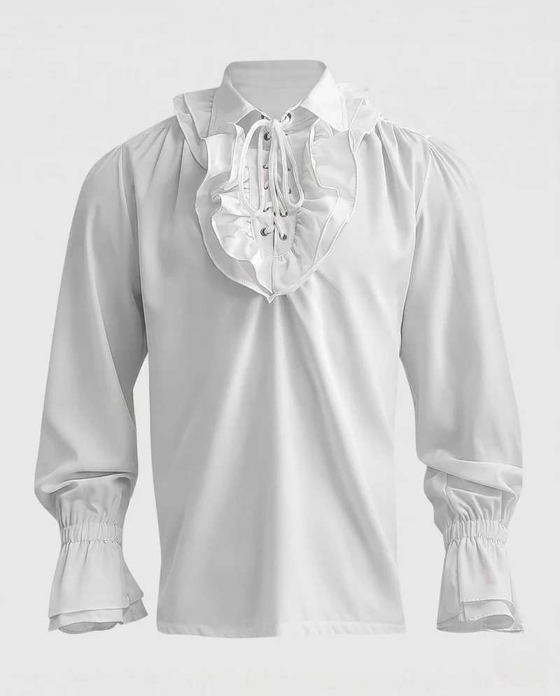 Damen elegante Rüschbluse mit Schnürverschluss und voluminösen Ärmeln Nord Taschen