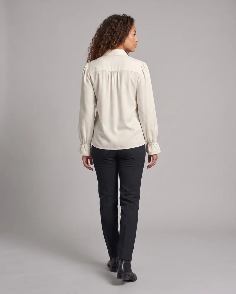 Damen elegante Rüschbluse mit Schnüren und voluminösen Ärmeln Nord Taschen