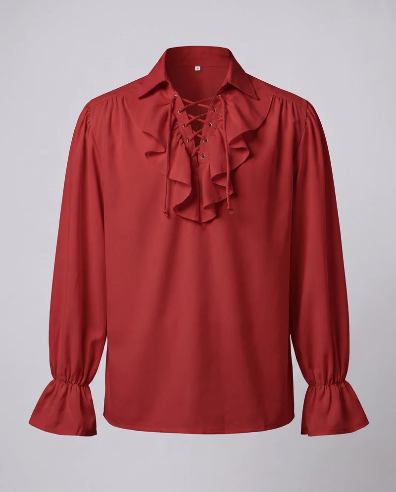 Damen elegante Rüschbluse mit Schnüren und voluminösen Ärmeln Nord Taschen
