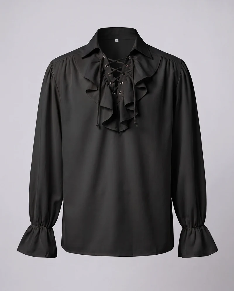 Damen elegante Rüschbluse mit Schnüren und voluminösen Ärmeln Nord Taschen
