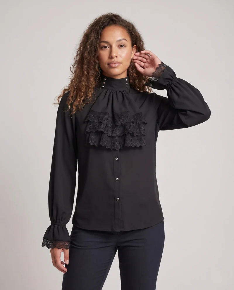 Damen Elegante Rüschbluse mit Spitzenakzenten Nord Taschen
