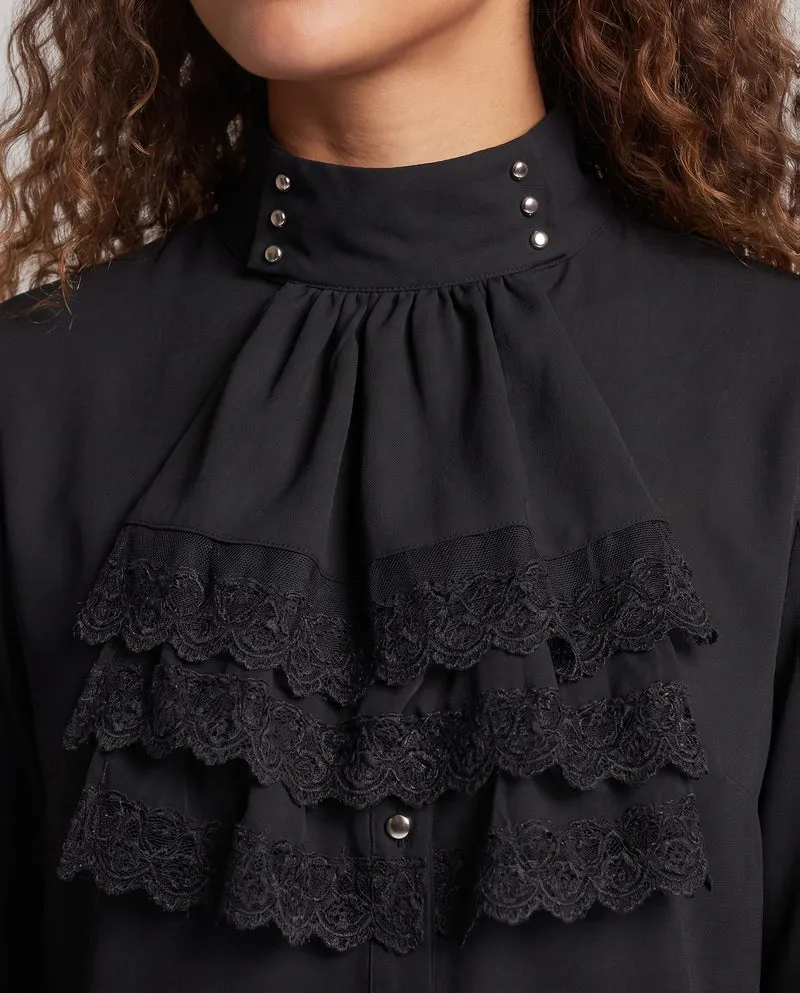Damen Elegante Rüschbluse mit Spitzenakzenten Nord Taschen
