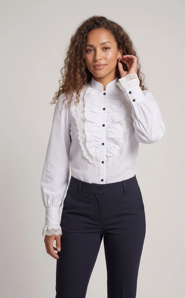 Damen elegante Rüschbluse mit Spitzenakzenten Nord Taschen