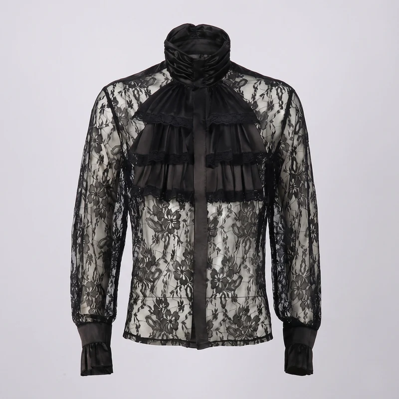 Damen elegante Rüsch Bluse mit Stehkragen und feinen Knopfdetails Nord Taschen