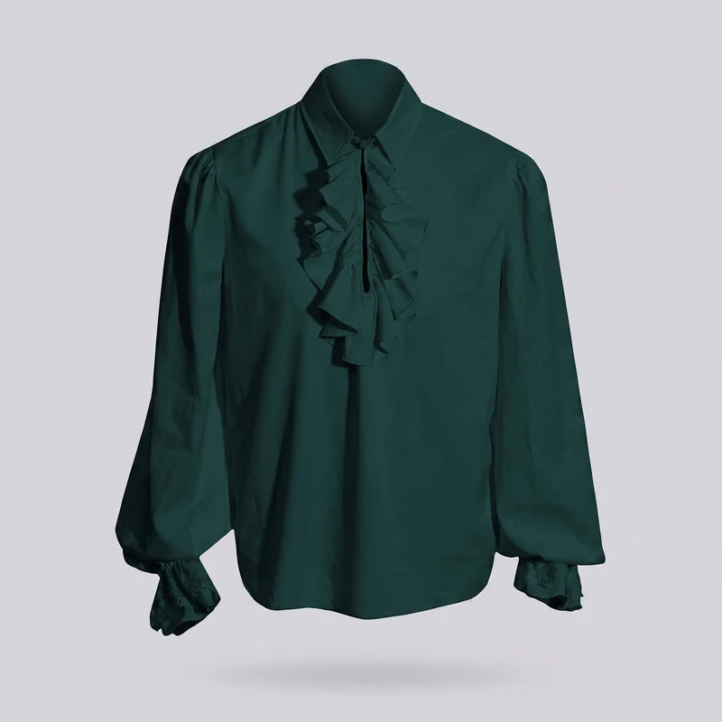 Damen elegante Rüsch Bluse mit Stehkragen und feinen Knopfdetails Nord Taschen