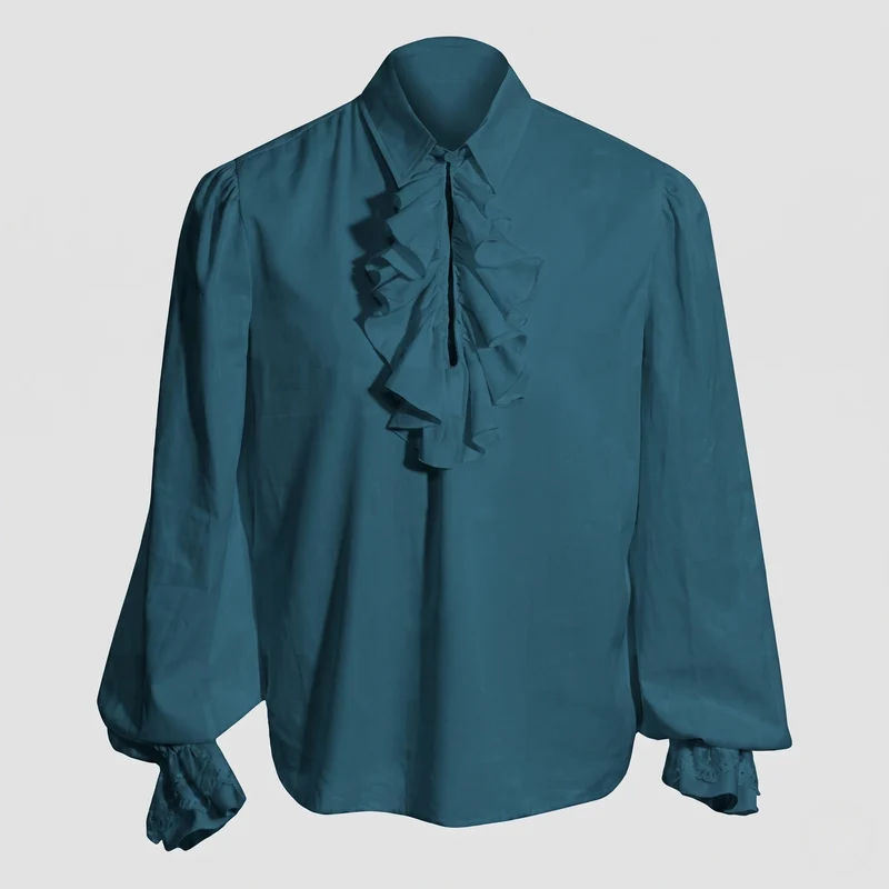 Damen elegante Rüsch Bluse mit Stehkragen und feinen Knopfdetails Nord Taschen