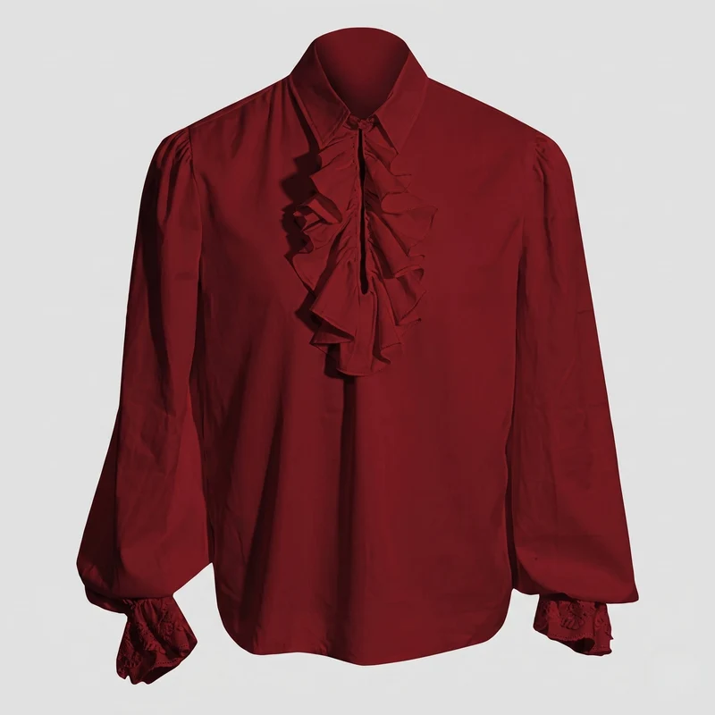 Damen elegante Rüsch Bluse mit Stehkragen und feinen Knopfdetails Nord Taschen