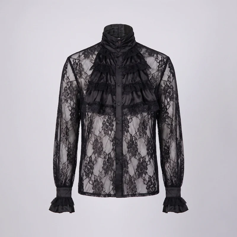 Damen elegante Rüsch Bluse mit Stehkragen und feinen Knopfdetails Nord Taschen