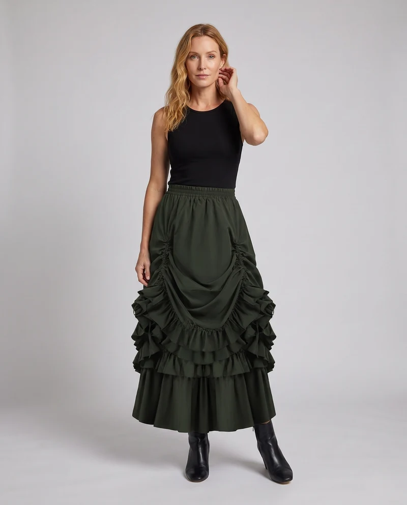 Frauen voluminöser Rüschenskirt mit elastischem Taillenbund und schwingendem Design Nord Taschen