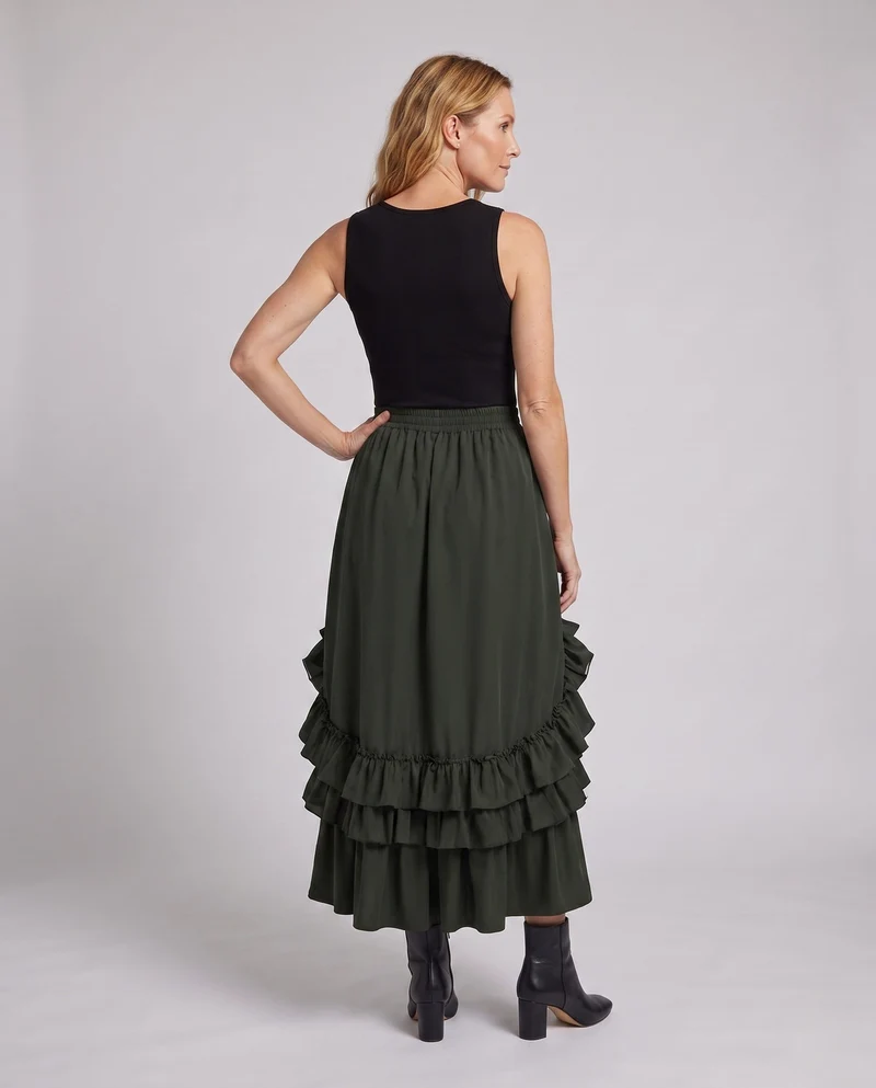 Frauen voluminöser Rüschenskirt mit elastischem Taillenbund und schwingendem Design Nord Taschen