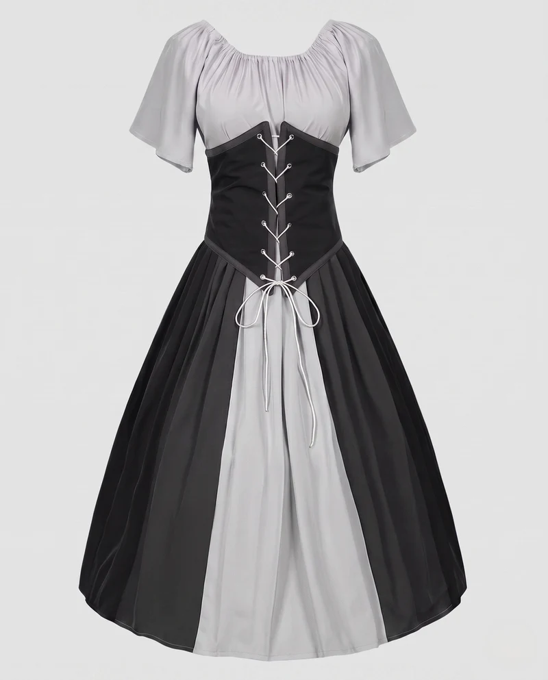Damen Wickelkleid mit kompliziertem Schnürdesign und fließendem Rock Nord Taschen